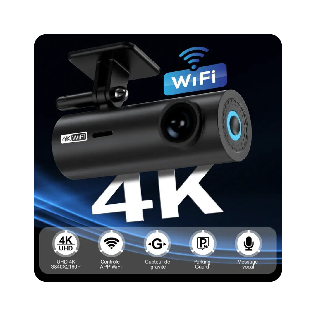 Dashcam 4K Ultra HD Avant/Arrière – Vision Nocturne, WiFi