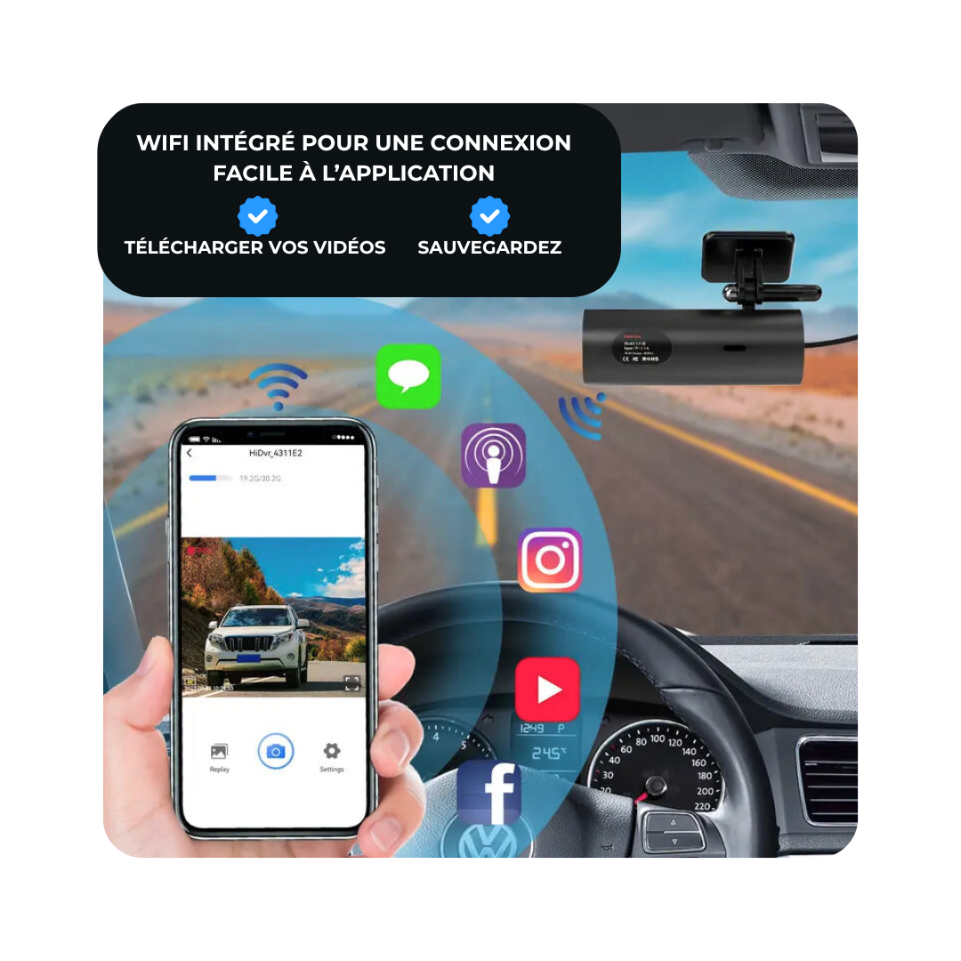 Dashcam 4K Ultra HD Avant/Arrière – Vision Nocturne, WiFi